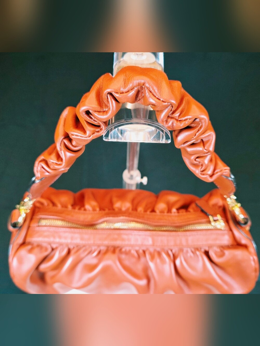 Manu Atelier Cognac Ruched Leather Shoulder Bag - Picture 7 of 16